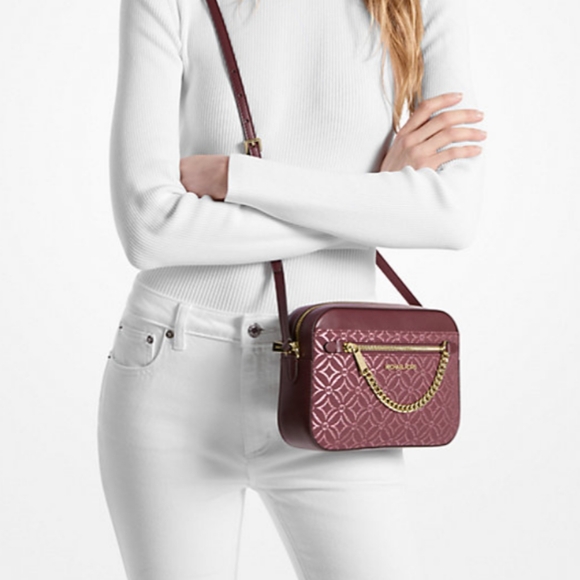 NEW Michael Kors Large Jet Set Metallic Logo Jacquard Crossbody - Picture 5 of 6